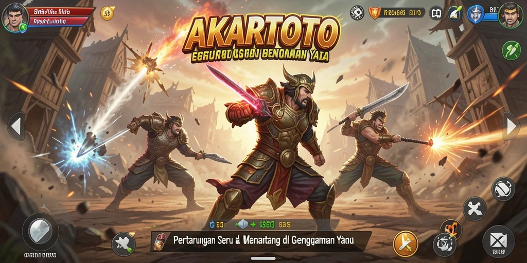 Tampilan gameplay AKARTOTO dengan pertarungan yang menegangkan dan karakter yang dinamis.