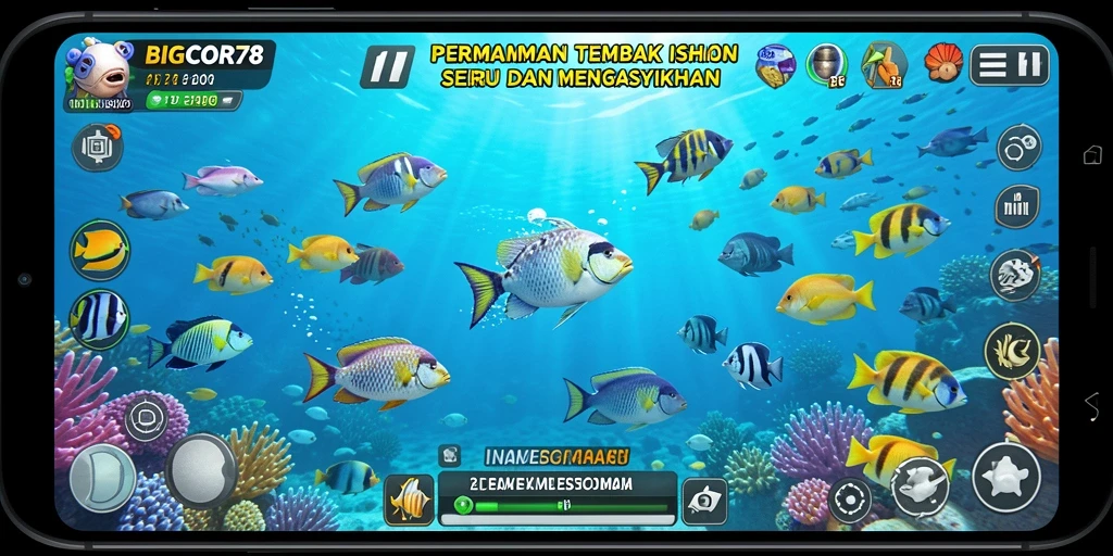 Tangkapan layar menunjukkan aksi seru dalam permainan Tembak Ikan.