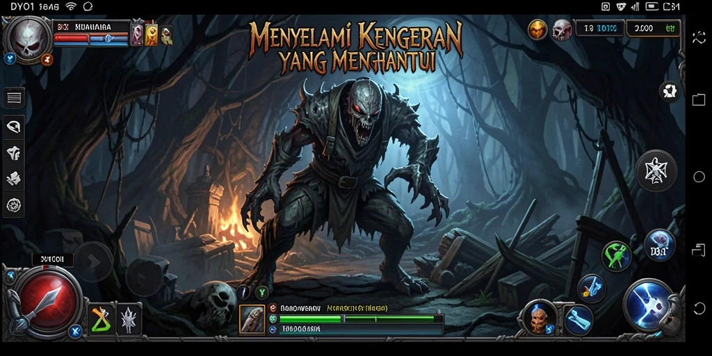 Screenshot gameplay DYO1 menampilkan suasana Horror yang mencekam.