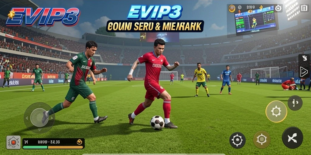 Tampilan screenshot menunjukkan aksi seru dalam EVIP3 dengan grafik olahraga yang menawan.