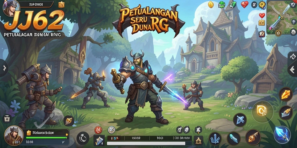 Screenshot gameplay JJ62 menampilkan pertarungan seru antara karakter dan monster.