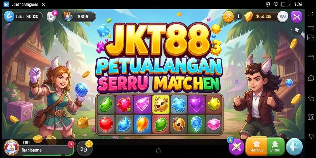 Screenshot JKT88 menampilkan gameplay Match-3 yang seru dan penuh warna.
