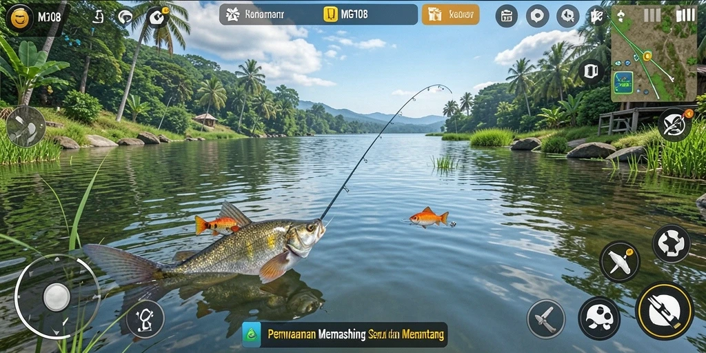 Tampilan screenshot gameplay MG108 yang menarik dan seru saat memancing.