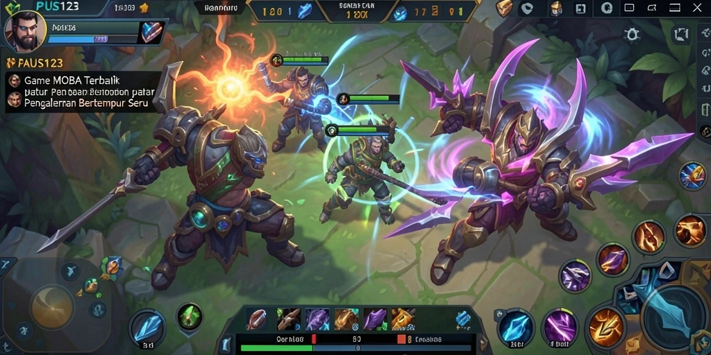 Tampilan gameplay PAUS123 saat pertarungan sengit di arena MOBA.
