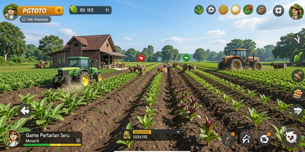 Screenshot gameplay PGTOTO yang menunjukkan aktivitas bertani.