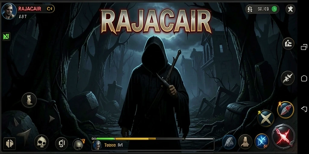 Tampilan gameplay RAJACAIR dengan suasana yang menakutkan.