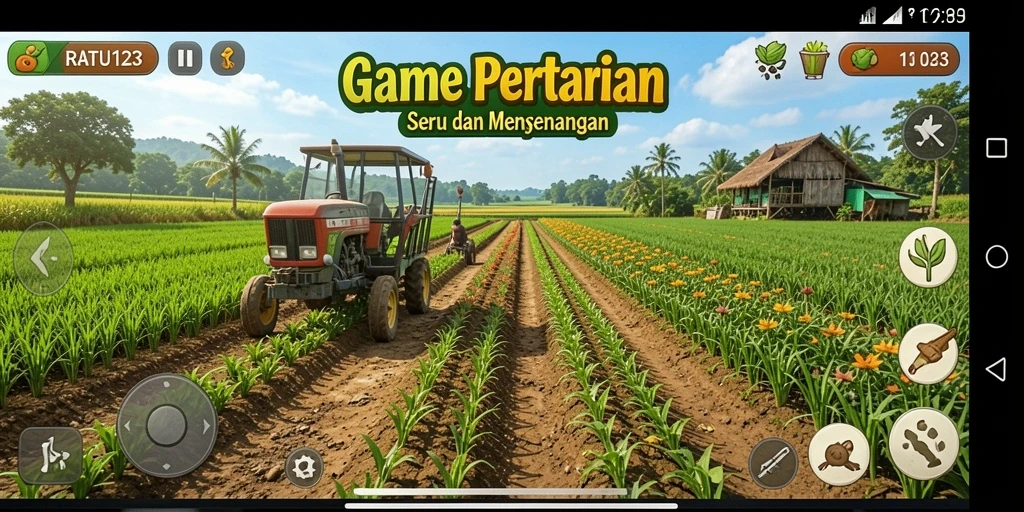 Tangkapan layar gameplay <strong>RATU123</strong> menampilkan aktivitas bercocok tanam yang seru.