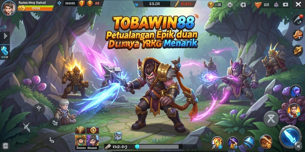 Screenshot utama TOBAWIN88 menampilkan aksi pertarungan RPG yang seru.